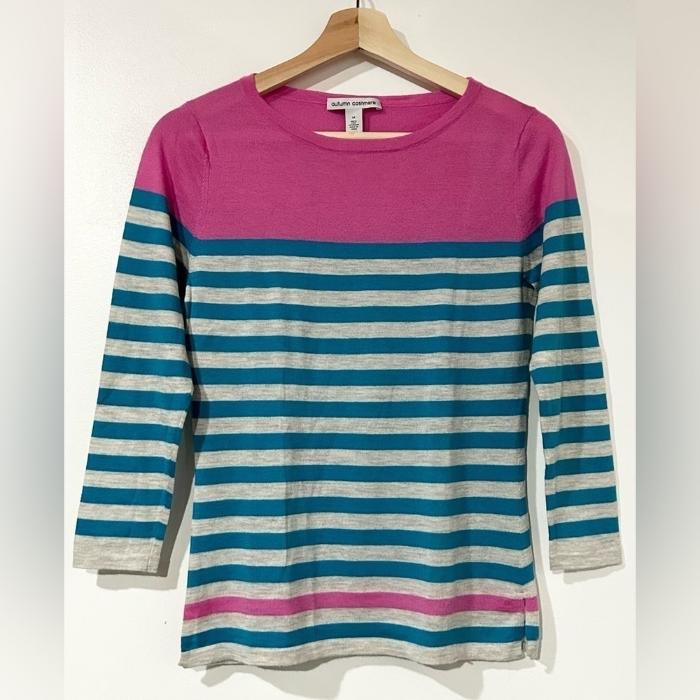 Autumn Cashmere‎ Striped Lightweight Cashmere Slim Top Blue Pink Gray M
